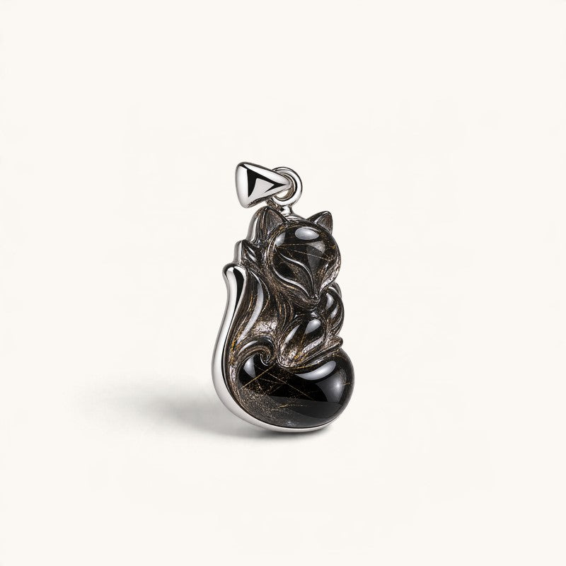 Black Rutilated Quartz Nine-Tailed Fox Pendant
