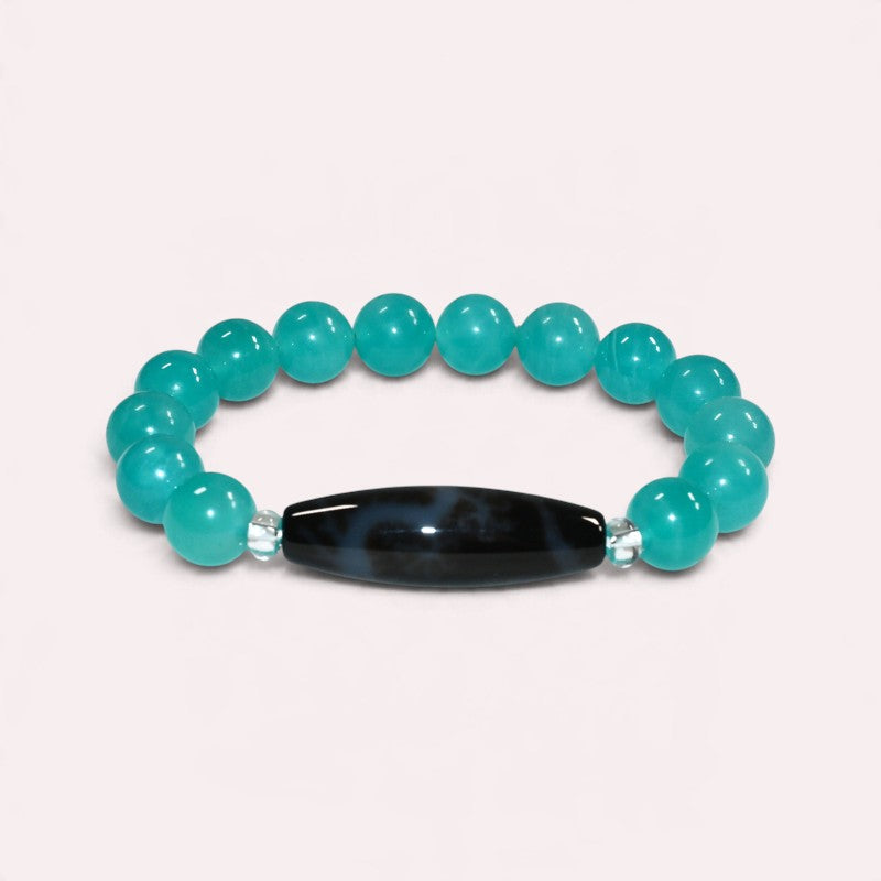 Auspicious Dragon Dzi Bead w/ Amazonite Bracelet
