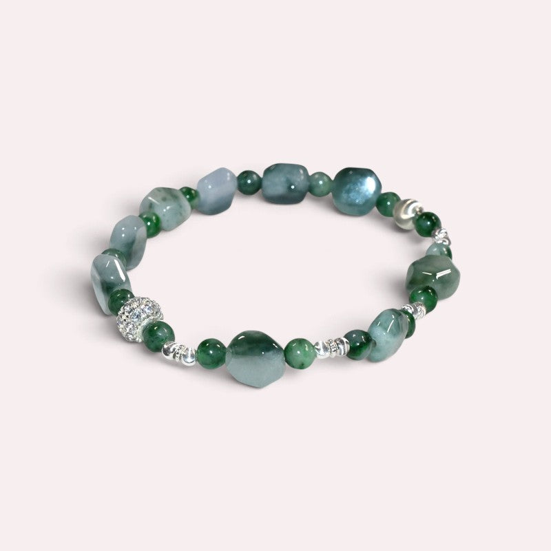 Flower Green Jadeite Jade Bracelet