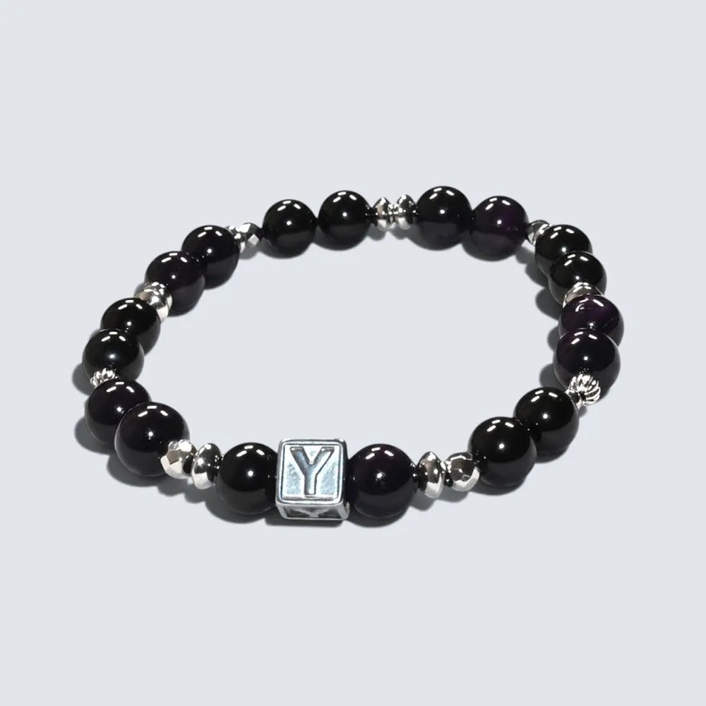 Letter Y | Purpurite & Black Tourmaline Bracelet