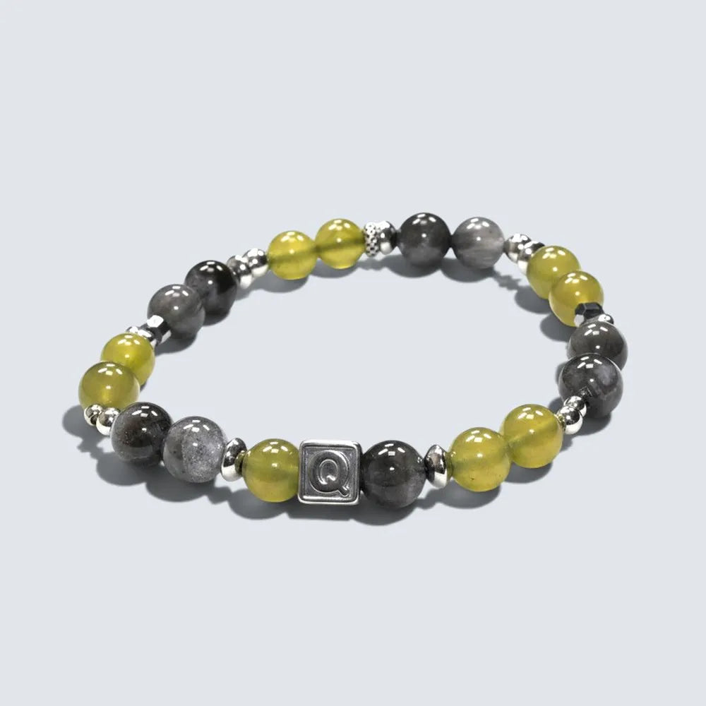 Letter Q | Serpentine Jade & Black Auralite Bracelet