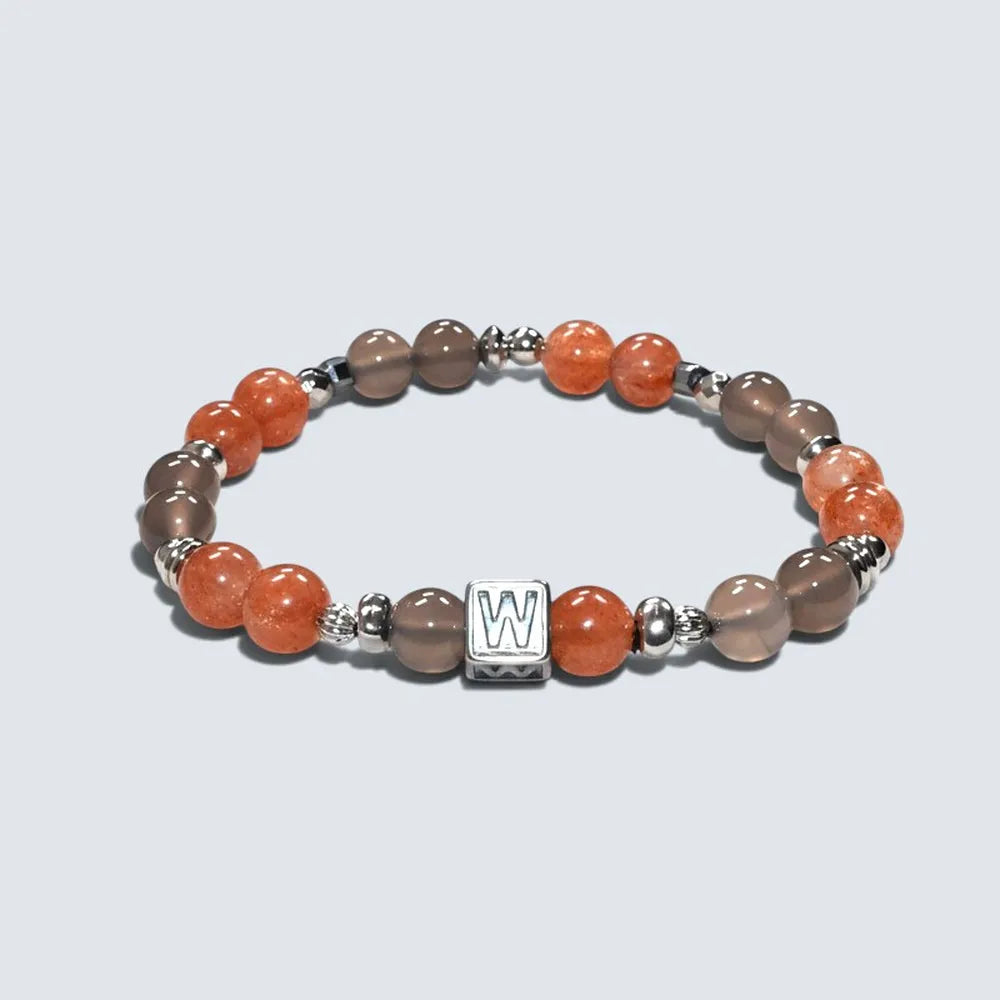 Letter W  | Smoky Lavender Hetian Jade & Golden Sunstone Bracelet