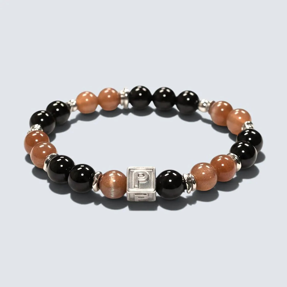 Letter P | Peach Moonstone & Hypersthene Bracelet
