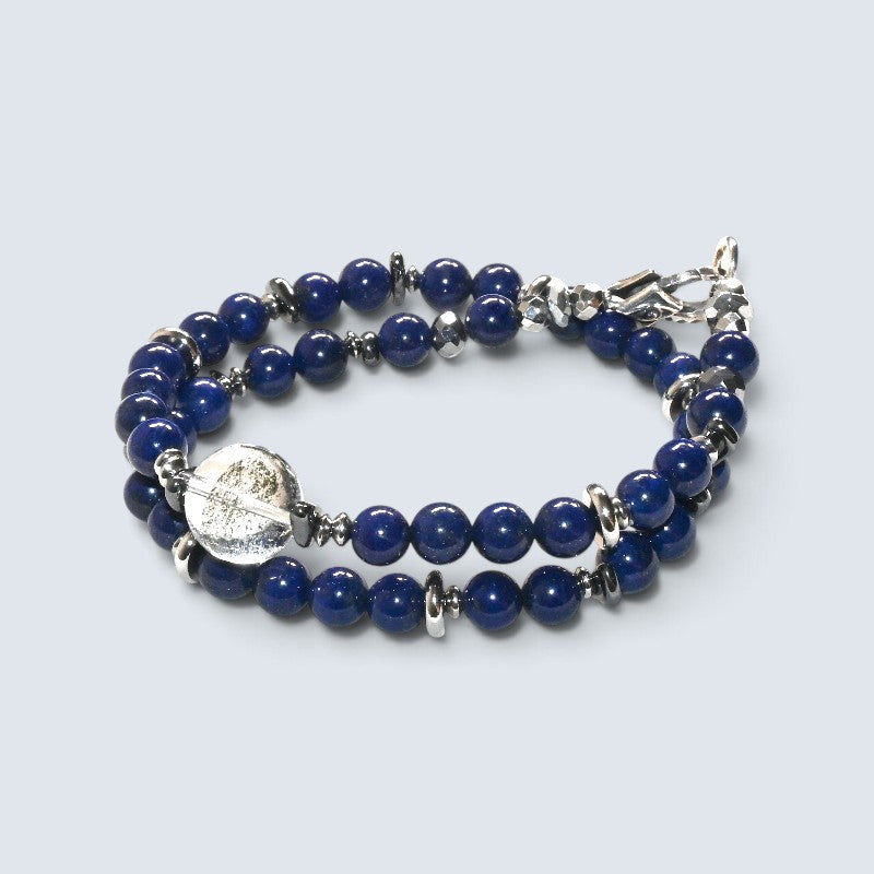 Green Phantom Quartz Charm w/ Lapis Lazuli Dual -Loop Bracelet