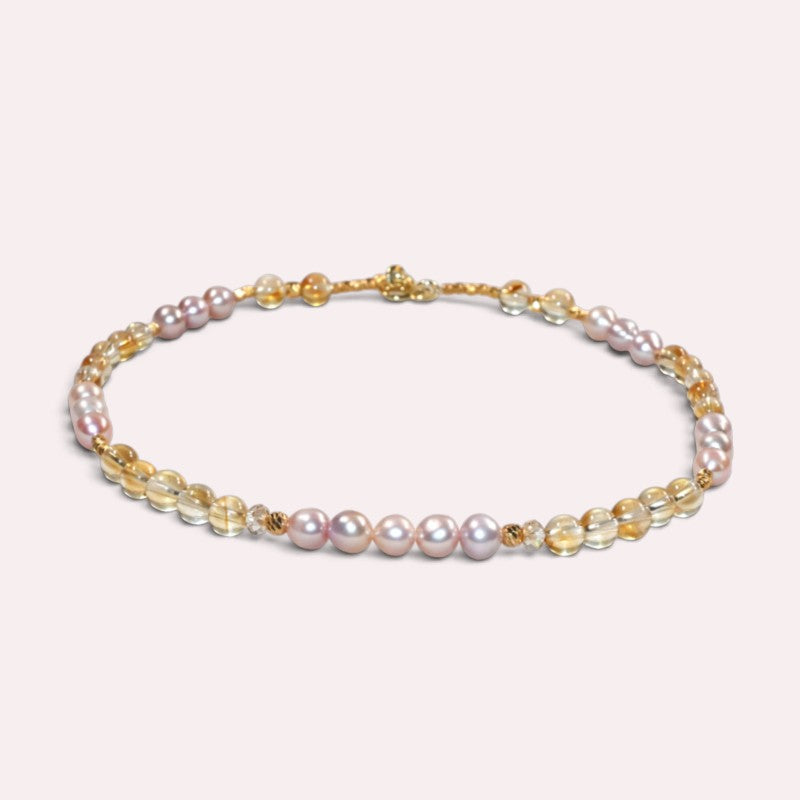 Citrine w/ Freshwater Pearl Anklet