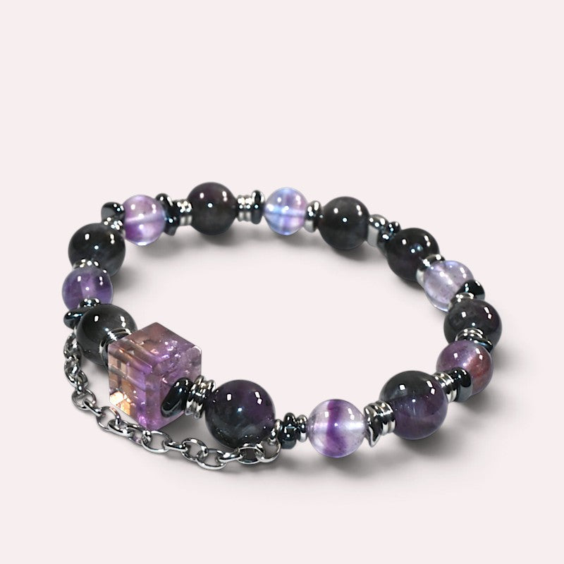 Ametrine Charm + Fluorite Pyrite w/ Eye Auralite Quartz Bracelet