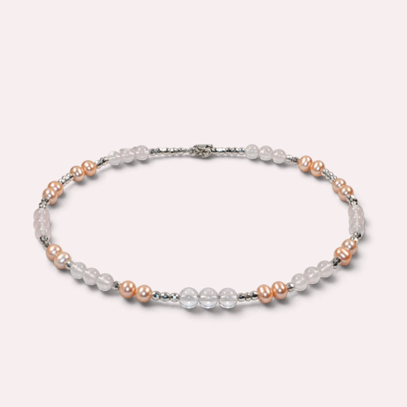 Mozambique Rose Quartz w/ Freshwater Pearl Anklet