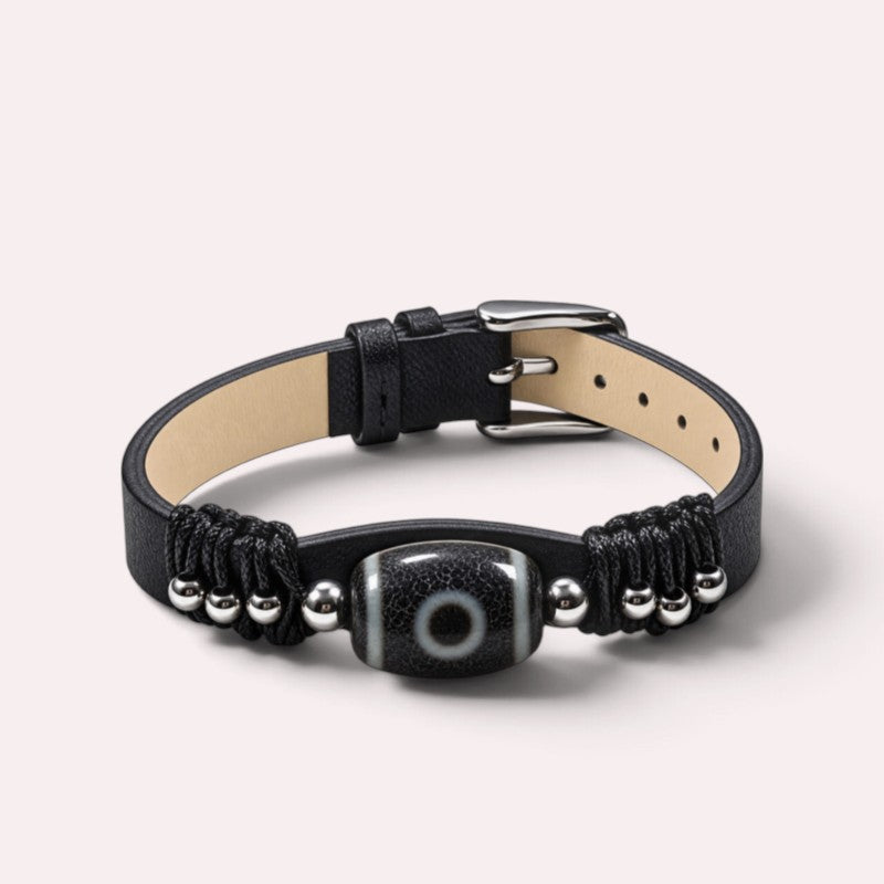 Special Two Eye Dzi Bead Leather Bracelet
