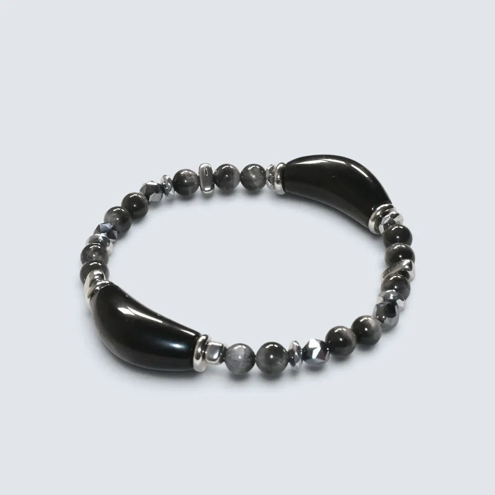 Double Silver Obsidian Charm w/ Black Auralite Bracelet