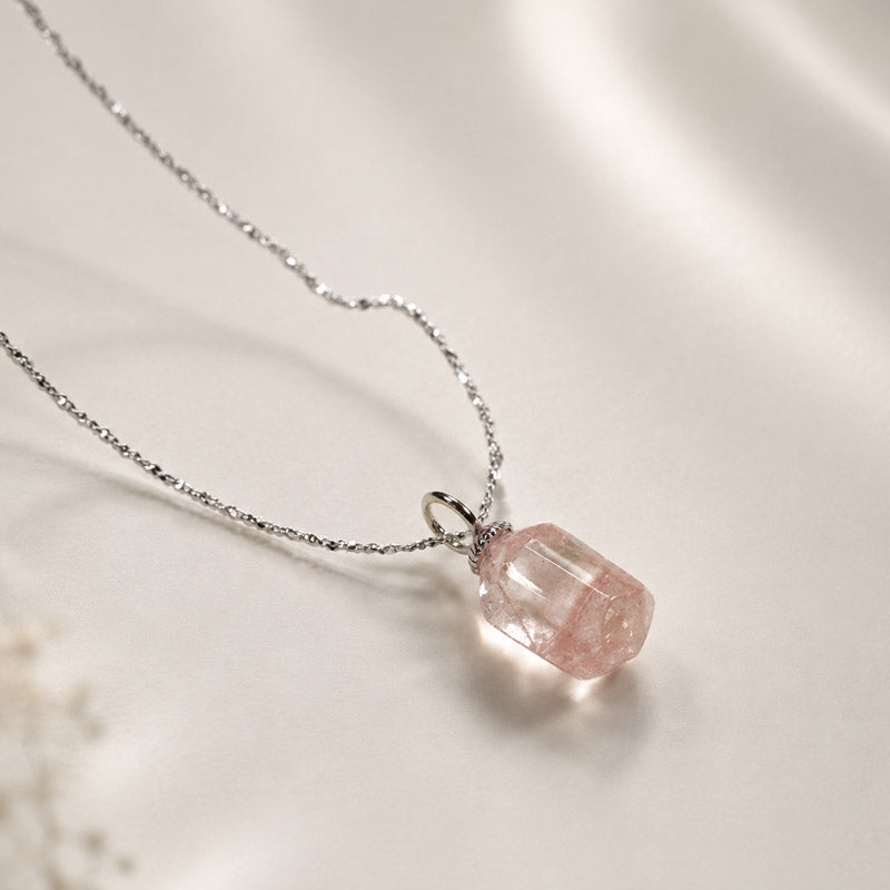 Pink Rabbit Fur Quartz Pendant