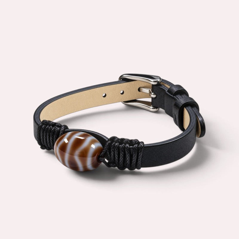 Wave Dzi Bead Leather Bracelet