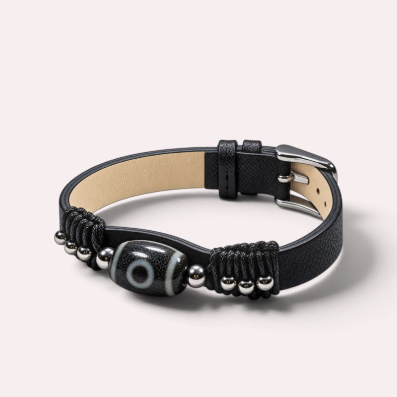 Special Two Eye Dzi Bead Leather Bracelet