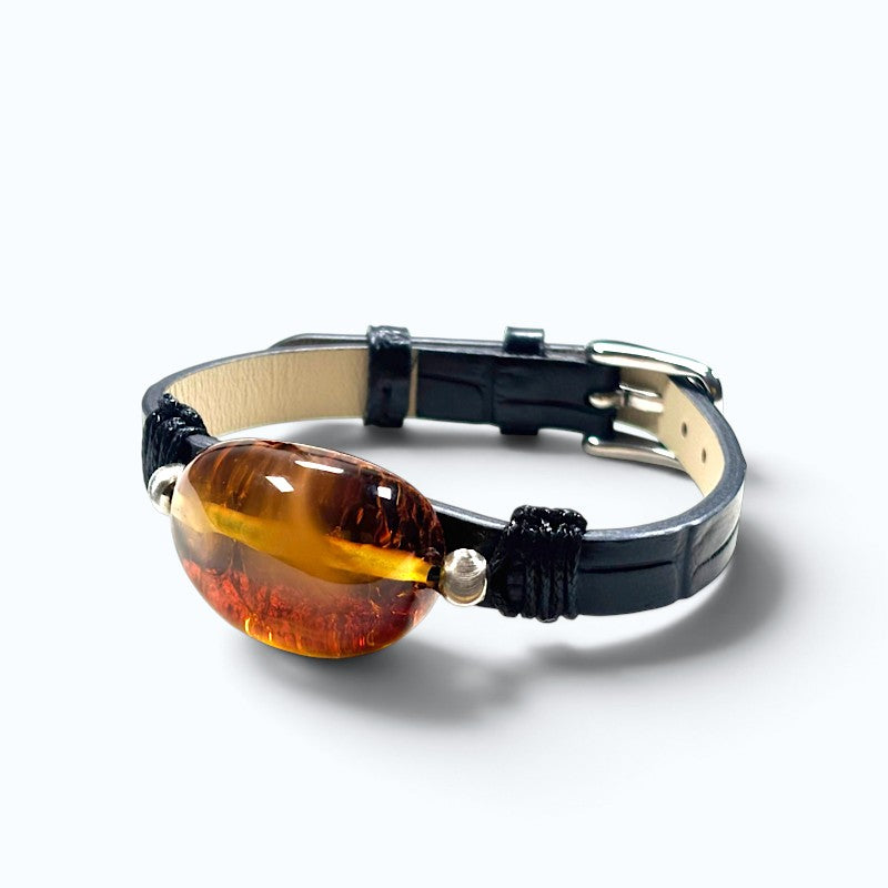 Golden Amber Leather Bracelet