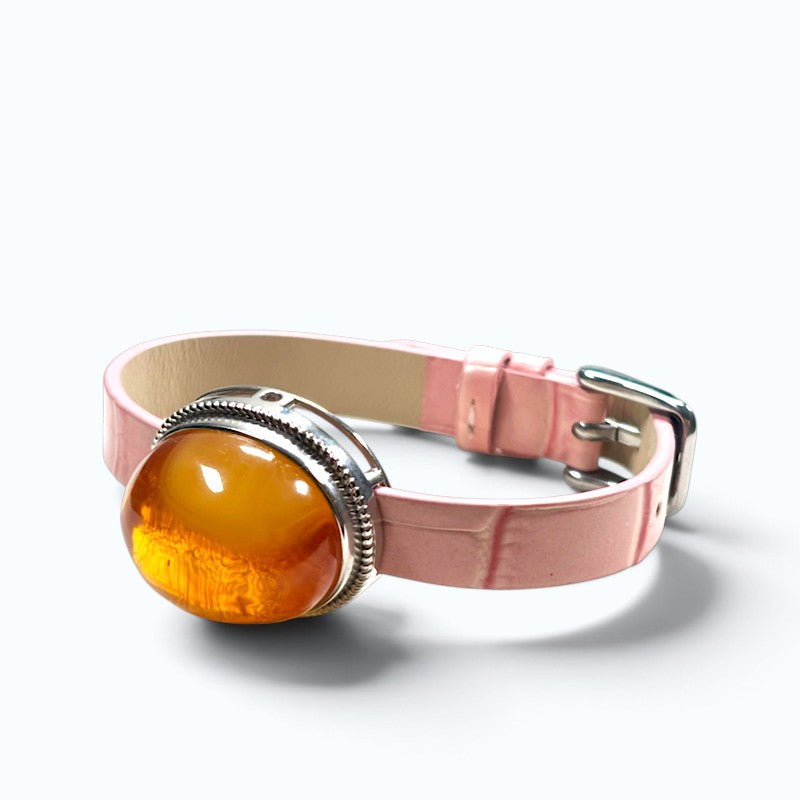 Golden Honey Amber Leather Bracelet