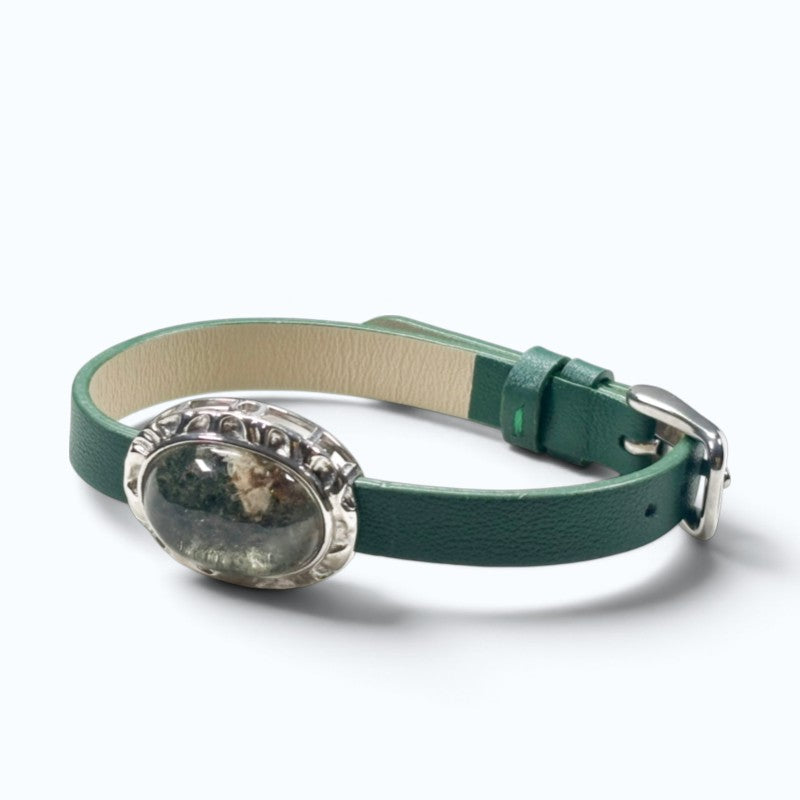 Green Phantom with Yellow Phantom Quartz Leather Bracelet