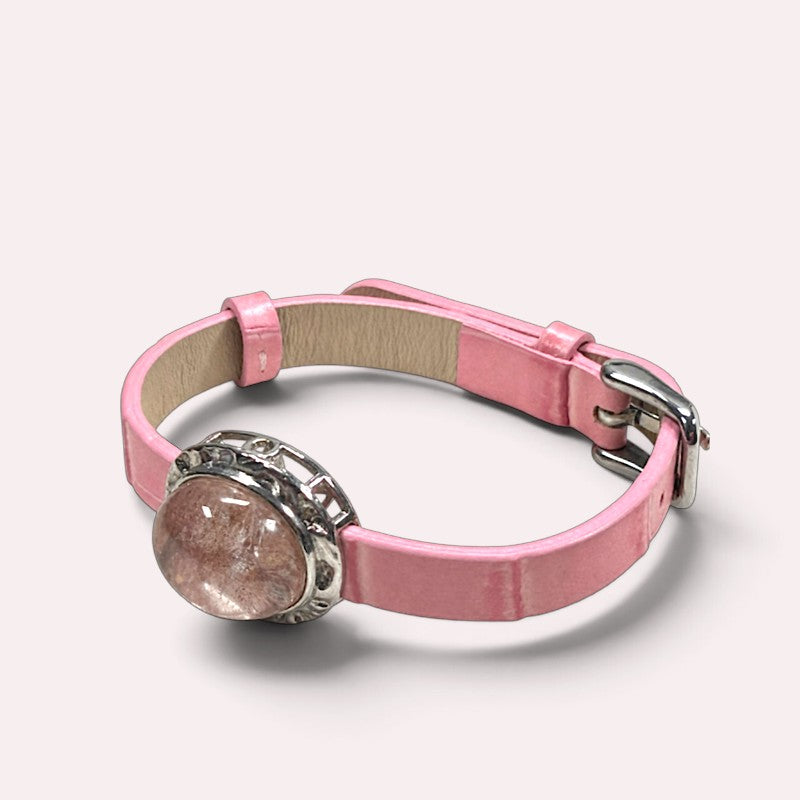Pink Mica Quartz Leather Bracelet
