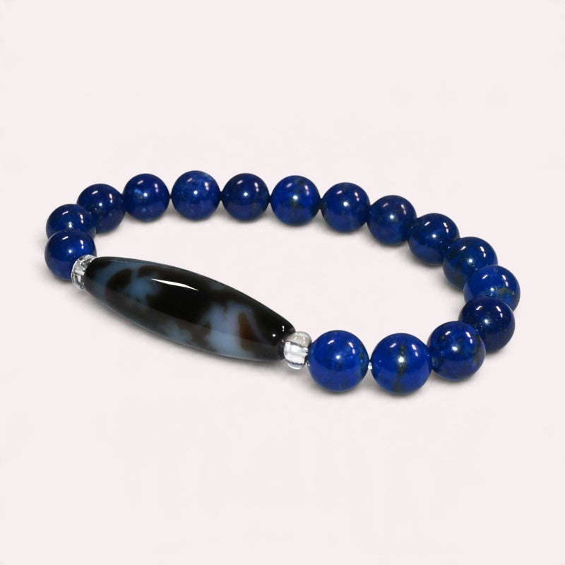 Auspicious Dragon Dzi Bead w/ Lapis Lazuli Bracelet