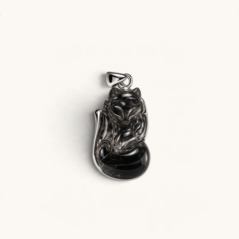 Black Rutilated Quartz Nine-Tailed Fox Pendant