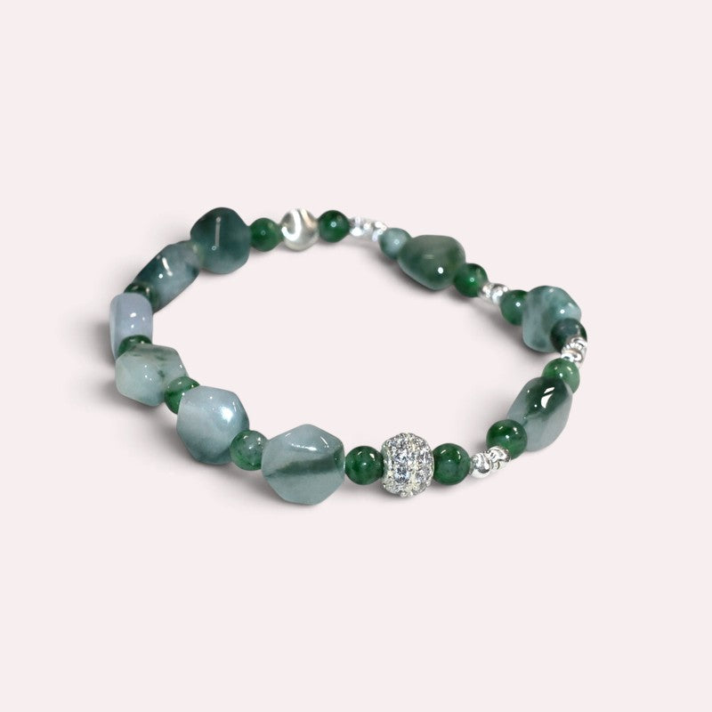 Flower Green Jadeite Jade Bracelet