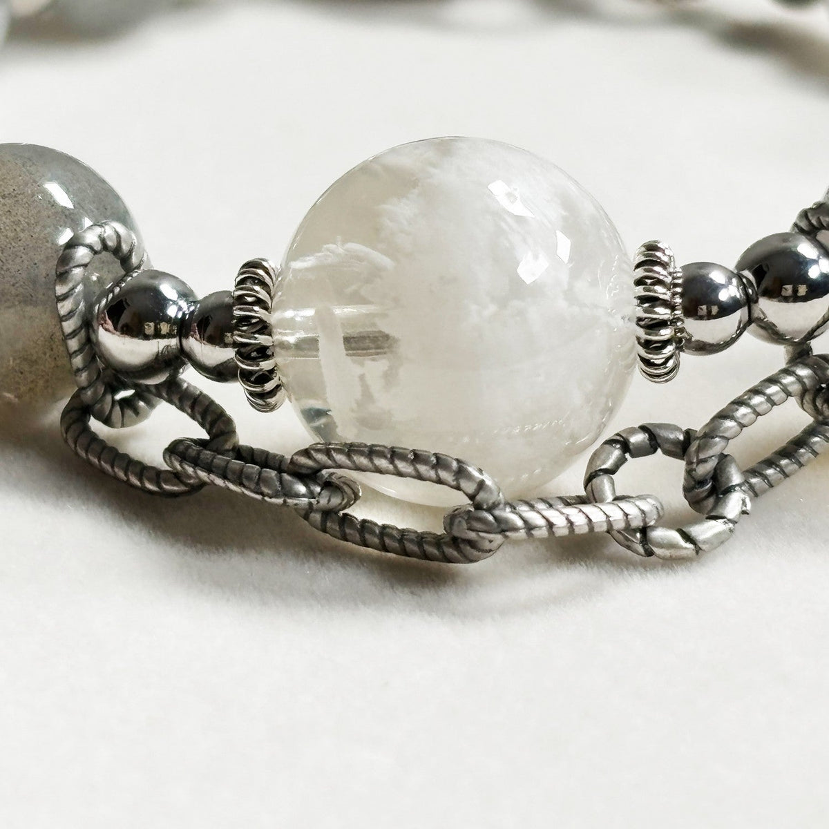 Snowflake Phantom Charm + Grey Rutilated Quartz w/ Grey Moonstone Bangle