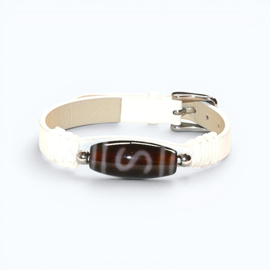 Money Hook Dzi Bead Leather Bracelet