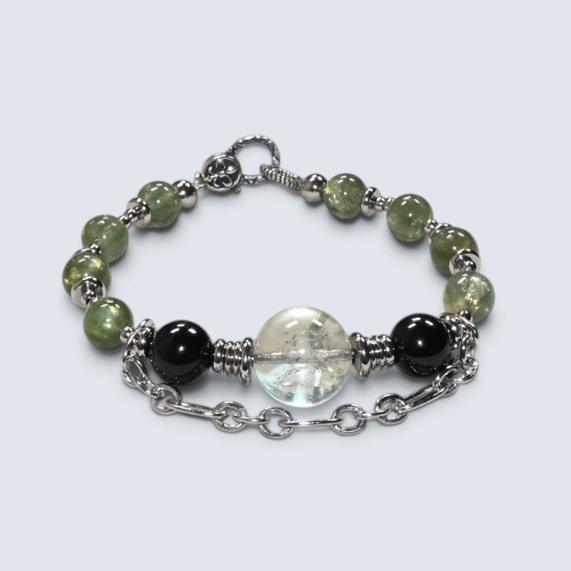 Green Crystal Charm + Green Lithium Mica w/ Hypersthene Bangle