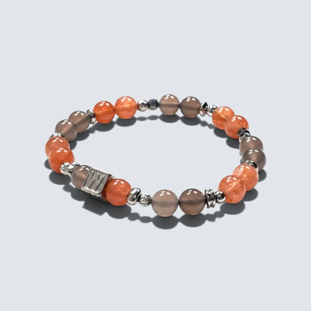 Letter W  | Smoky Lavender Hetian Jade & Golden Sunstone Bracelet