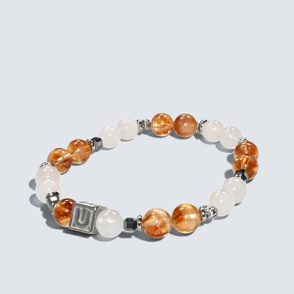 Letter U  | Citrine Pyramid & White Rutilated Quartz Bracelet