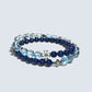 Silver Chrome Heart Cross Charm + Aquamarine Phantom Quartz w/ Lapis Lazuli Bracelet