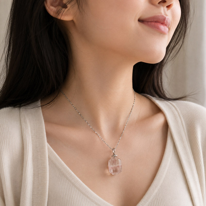 Pink Rabbit Fur Quartz Pendant