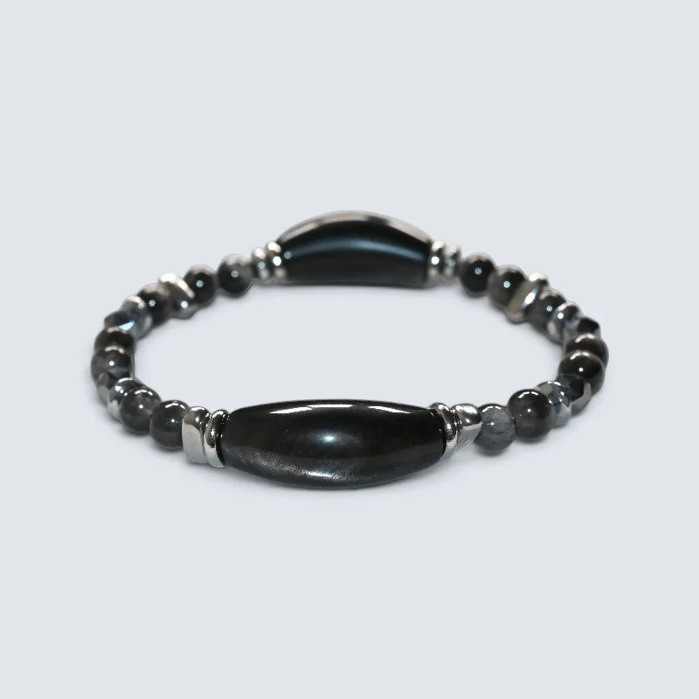 Double Silver Obsidian Charm w/ Black Auralite Bracelet