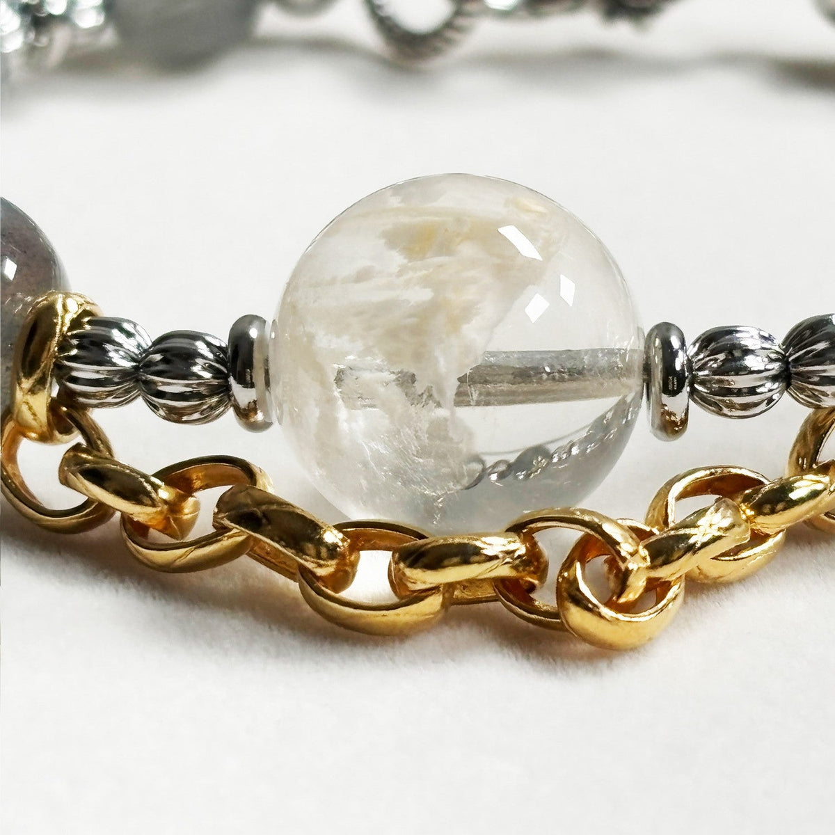 Snowflake Phantom Charm + Grey Rutilated Quartz w/ Grey Moonstone Bangle