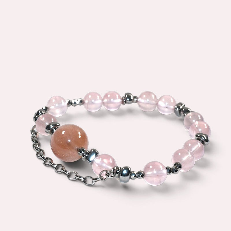 Pink Rabbit Fur Quartz Charm w/ Mozambique Rose Quartz Bracelet