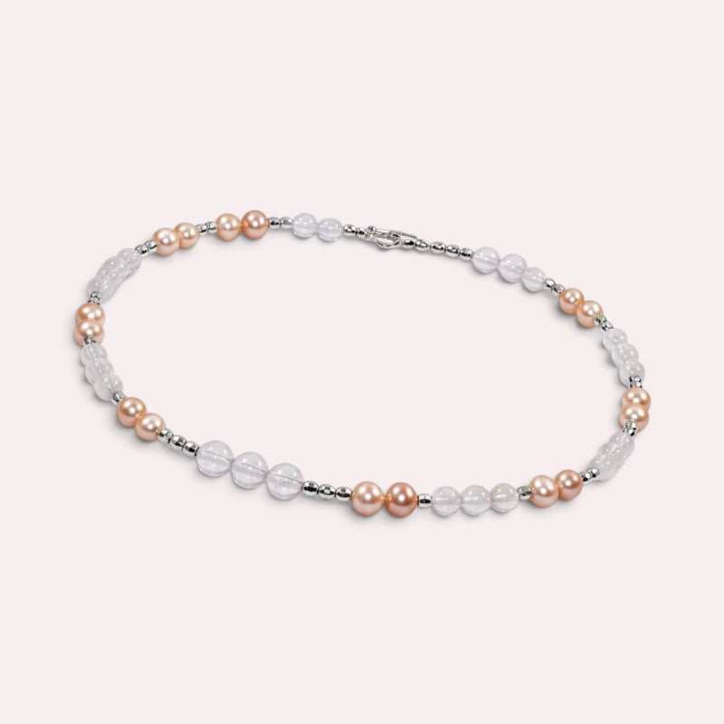 Mozambique Rose Quartz w/ Freshwater Pearl Anklet