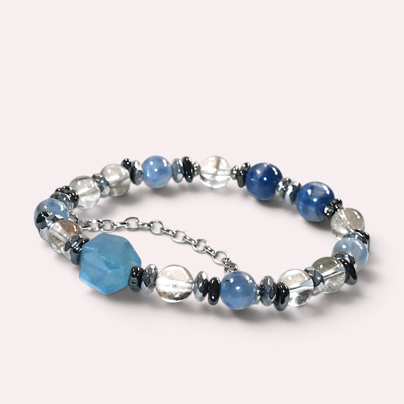 Aquamarine Charm + Kyanite w/ Brookite in Quartz Bracelet