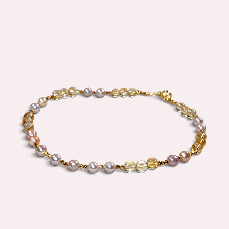 Citrine w/ Freshwater Pearl Anklet