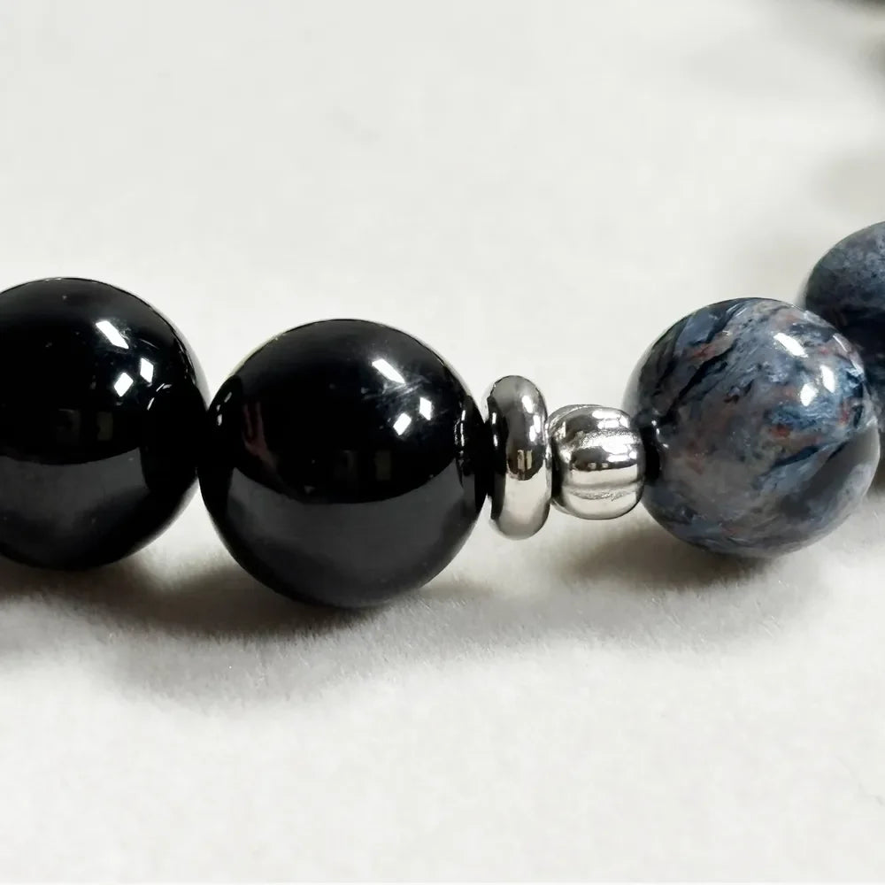 Silver B Charm + Pietersite w/ Black Tourmaline Bracelet