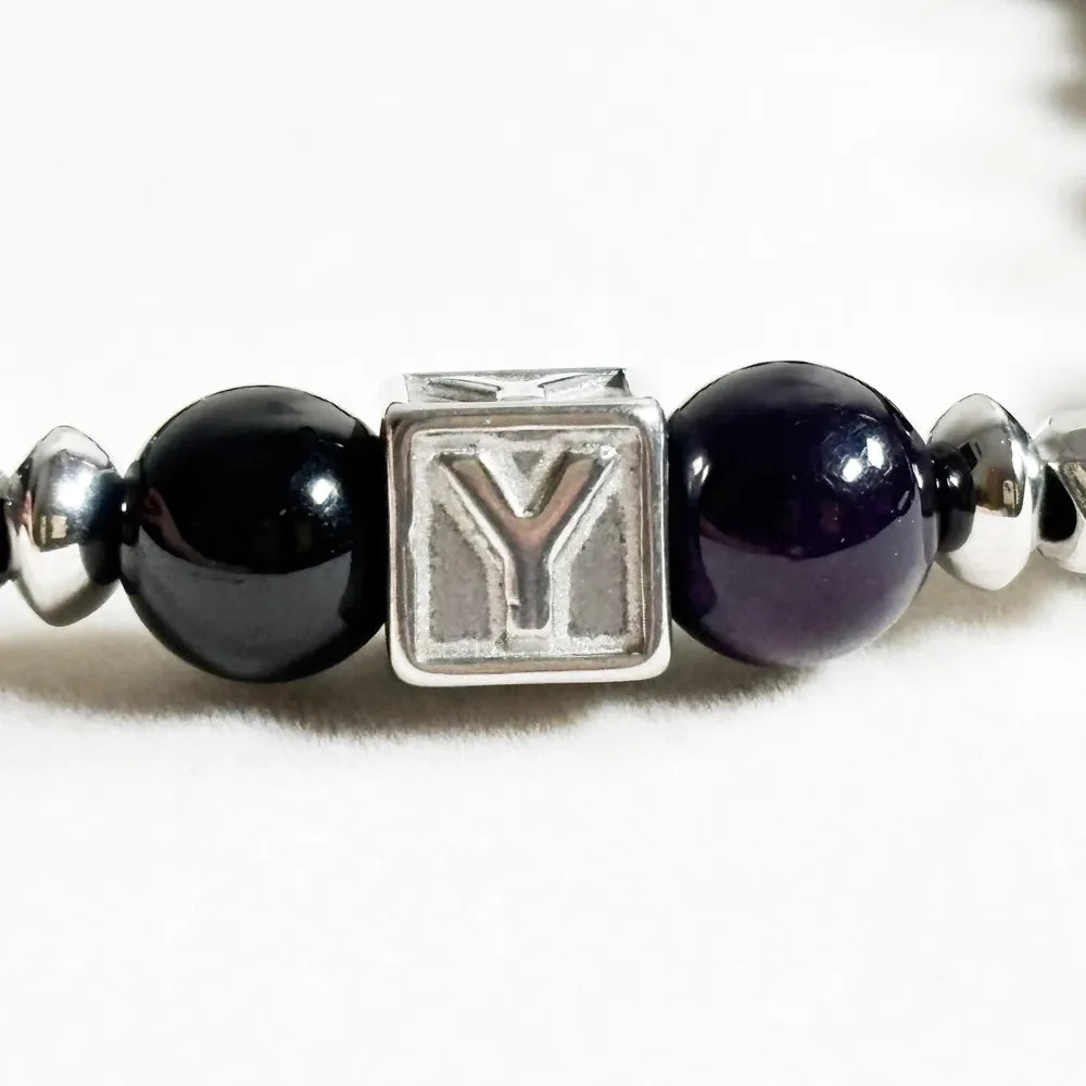 Letter Y | Purpurite & Black Tourmaline Bracelet