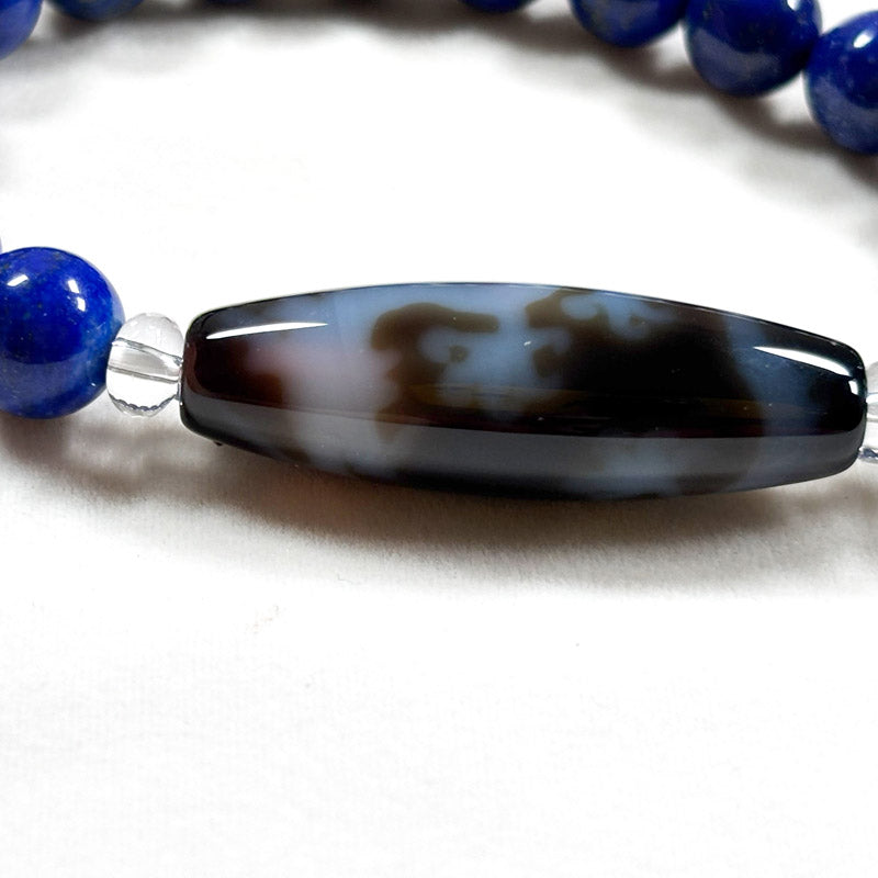 Auspicious Dragon Dzi Bead w/ Lapis Lazuli Bracelet