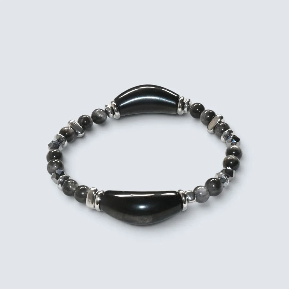Double Silver Obsidian Charm w/ Black Auralite Bracelet