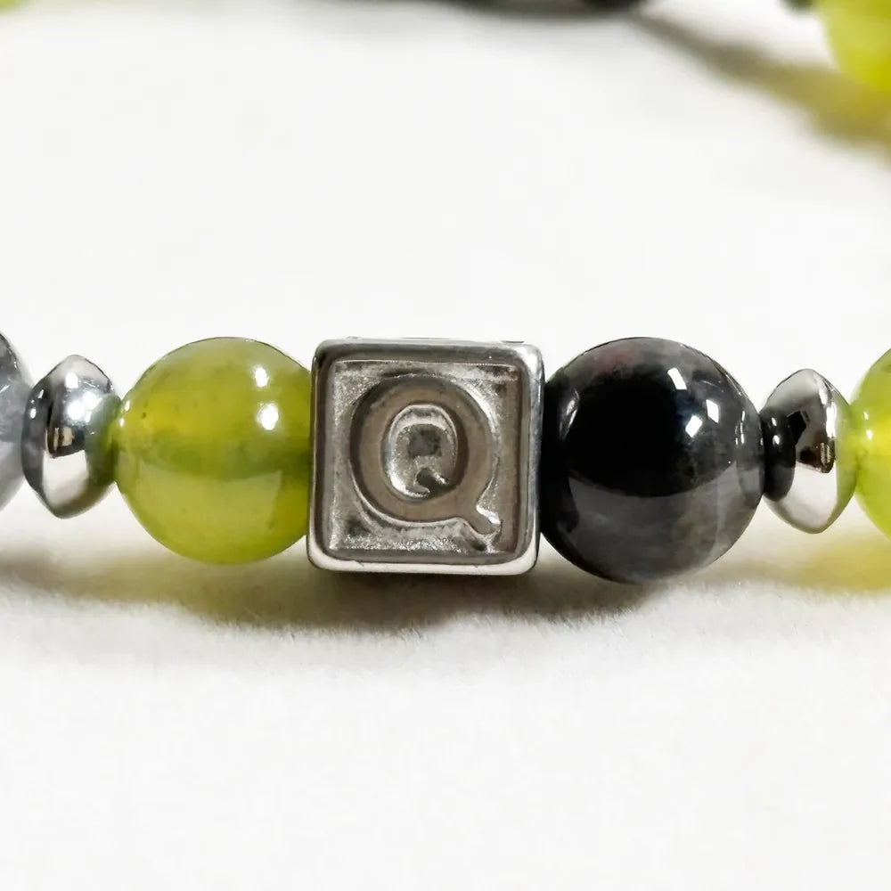 Letter Q | Serpentine Jade & Black Auralite Bracelet
