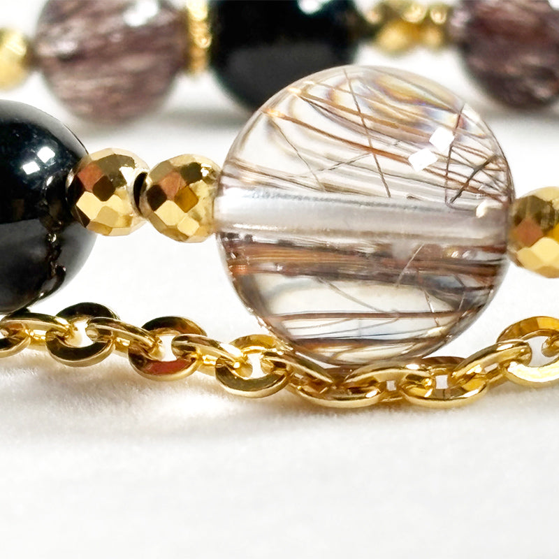 Copper Rutilated Quartz Charm + Red Copper Rutilated Quartz w/ Black Tourmaline Bracelet