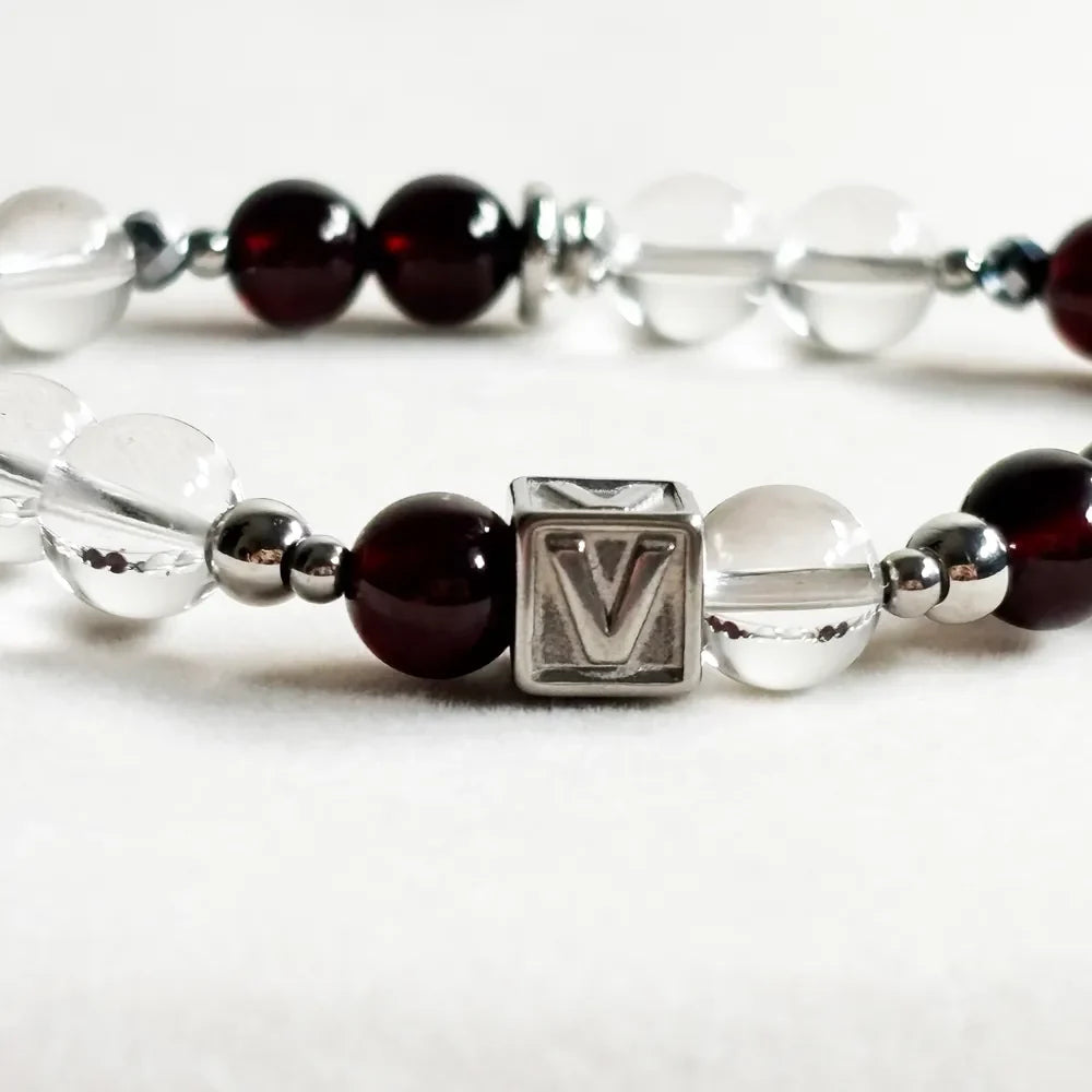 Letter V | Clear Quartz & Garnet Bracelet