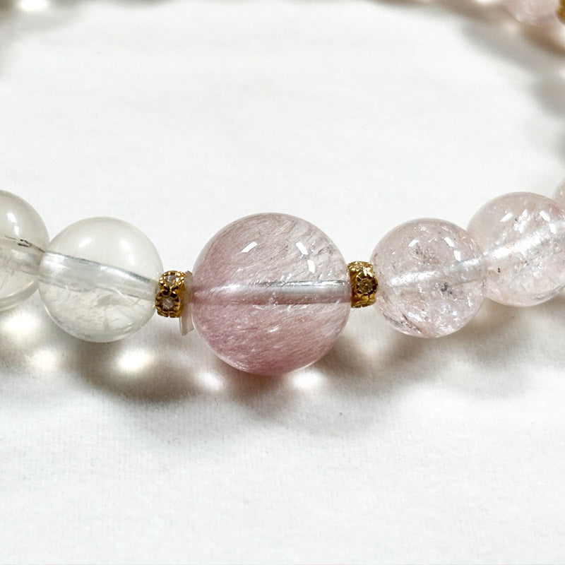 Pink Rabbit Fur Quartz Charm + Pink Azeztulite w/ White Sunstone Bracelet