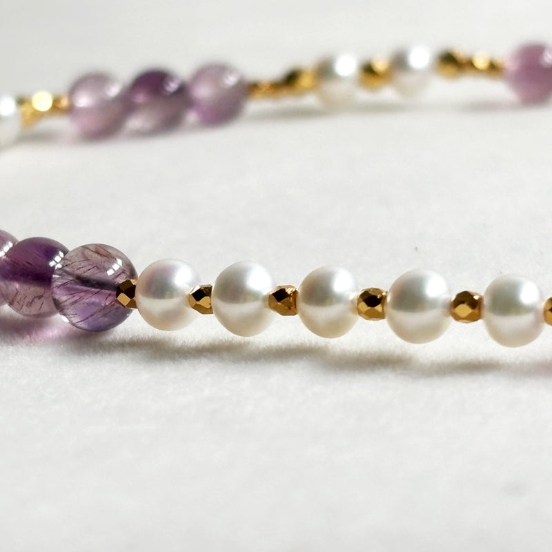 Amethyst Super Seven Quartz w/ Freshwater Pearl Anklet
