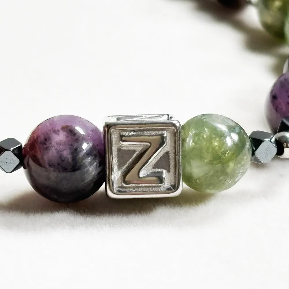 Letter Z | Eye Auralite & Green Lithium Mica Bracelet