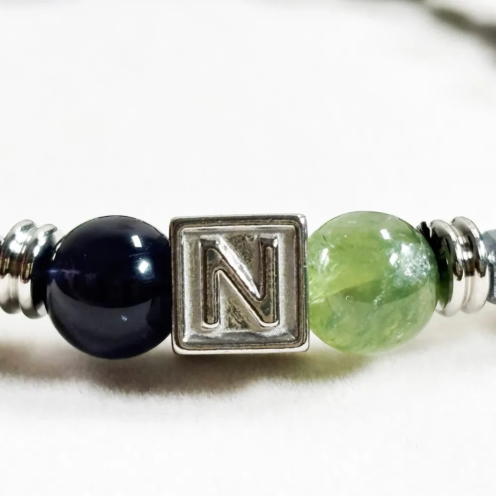 Letter N | Iolite & Green Lithium Mica Bracelet