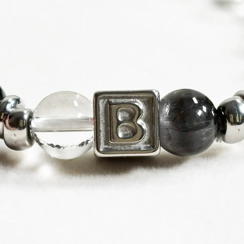 Letter B | Clear Quartz & Black Auralite Bracelet
