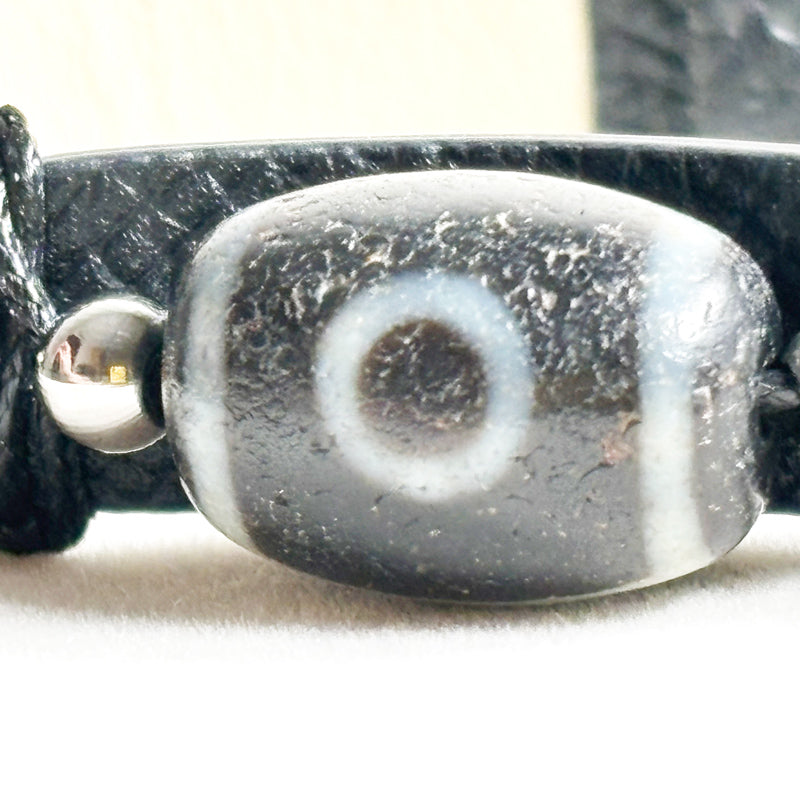 Special Two Eye Dzi Bead Leather Bracelet