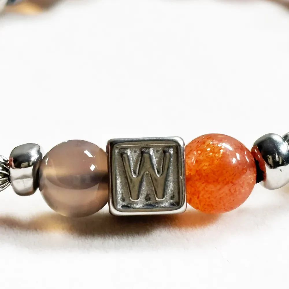 Letter W  | Smoky Lavender Hetian Jade & Golden Sunstone Bracelet